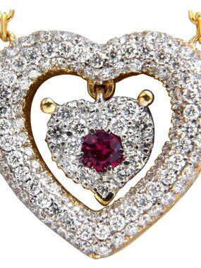 .75ct natural ruby diamonds dangle heart necklace 18kt*